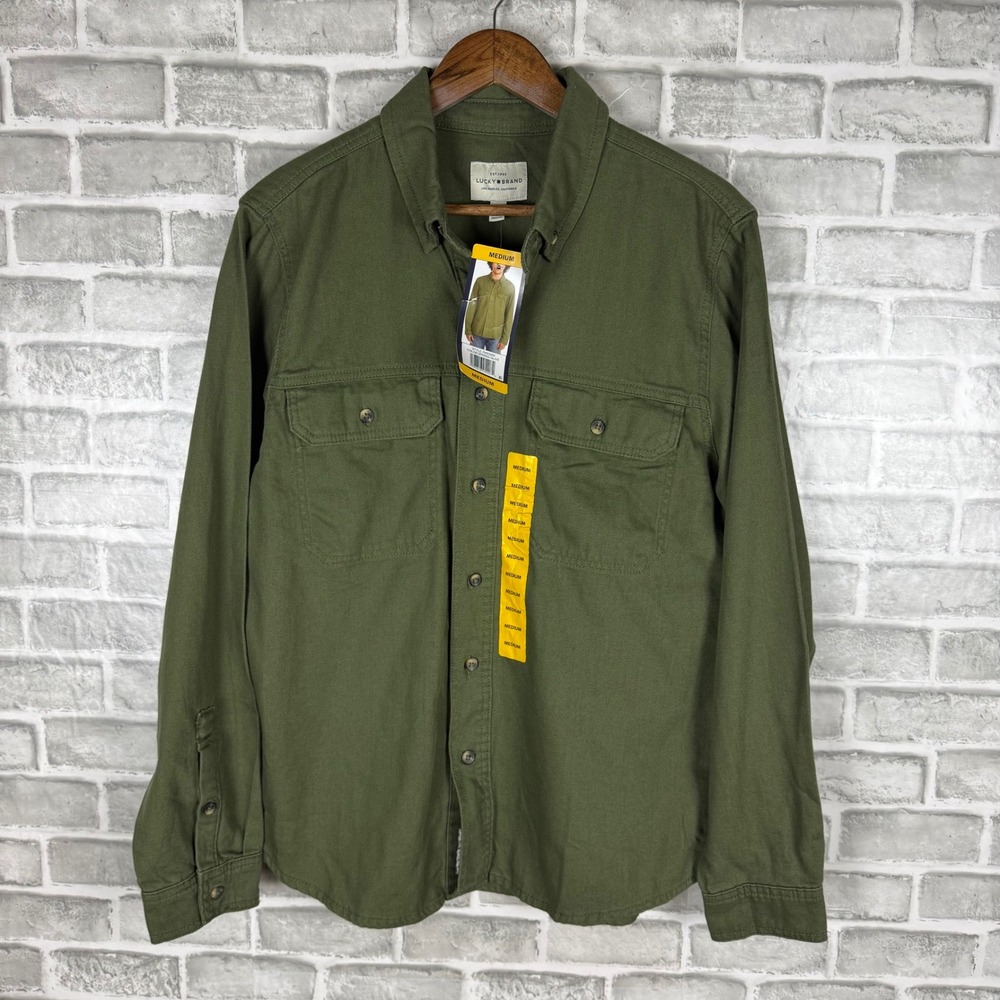 Lucky Brand Mens Long Sleeve Button Down Shirt Jacket Spring Olive Green Medium